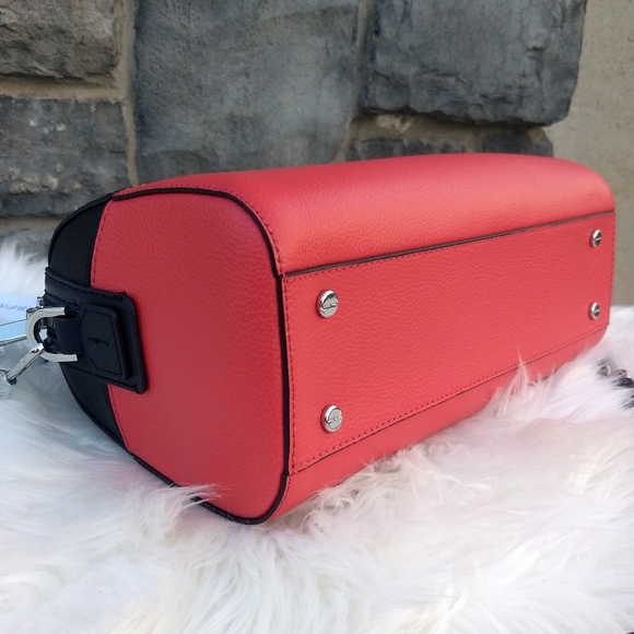 Calvin Klein Watermelon Red Black Calf Leather Tonya Satchel - Picture 8 of 16